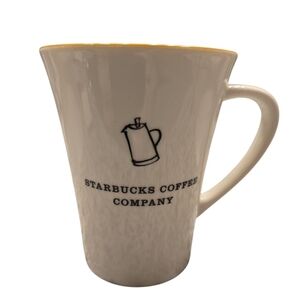 STARBUCKS 2006 PERCOLATOR STYLE MUG. WHITE AND YELLOW. 14 OZ.